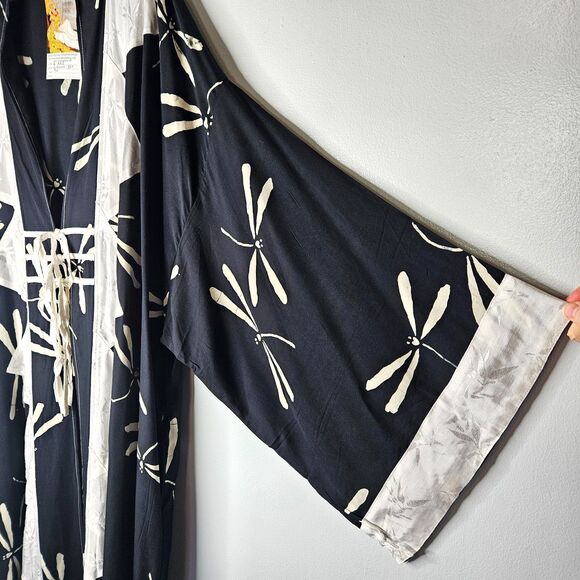 LOTUSTRADERS Kimono 3X Robe Plus Size Contrast Trim Duster Mystical Dragonflies - Picture 5 of 11